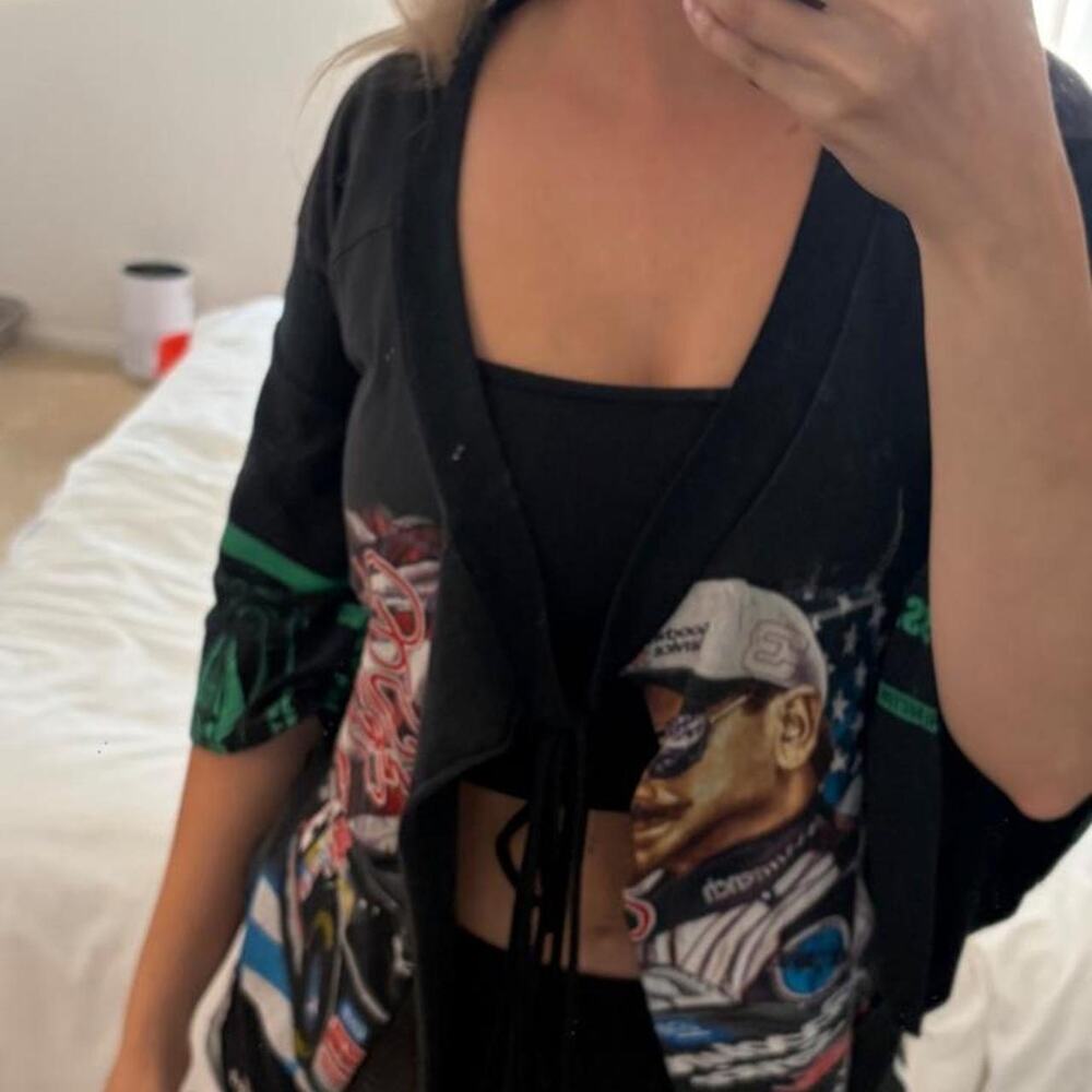One of a kind superluckycat reworkedupcycled racing top